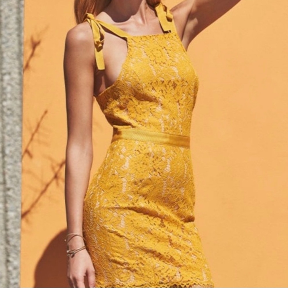 Revolve Endless Rose Yellow Tied Strap Lace Mini Dress Size Small
